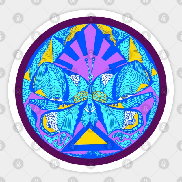 Neon Blue Sunrise Abstract Butterfly Sticker by kenallouis